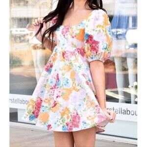 Buddy Love Women’s Size Small Lyla Dress Carnation Puff Sleeve Empire Babydoll